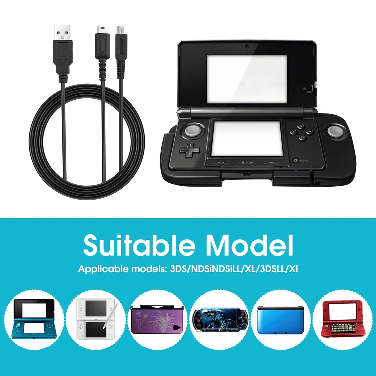 Cavo di Ricarica USB per Nint-endo DS Lite/NDSL, Cavo di Alimentazione 2 in 1 da 1,2m, Compatibile con Nin-ten-do 3DS/3DS XL/2DS/DSi/DSi XL/New 3DS/New 3DS XL/New 2DS XL/DS Lite, Caricabatterie di Ri
