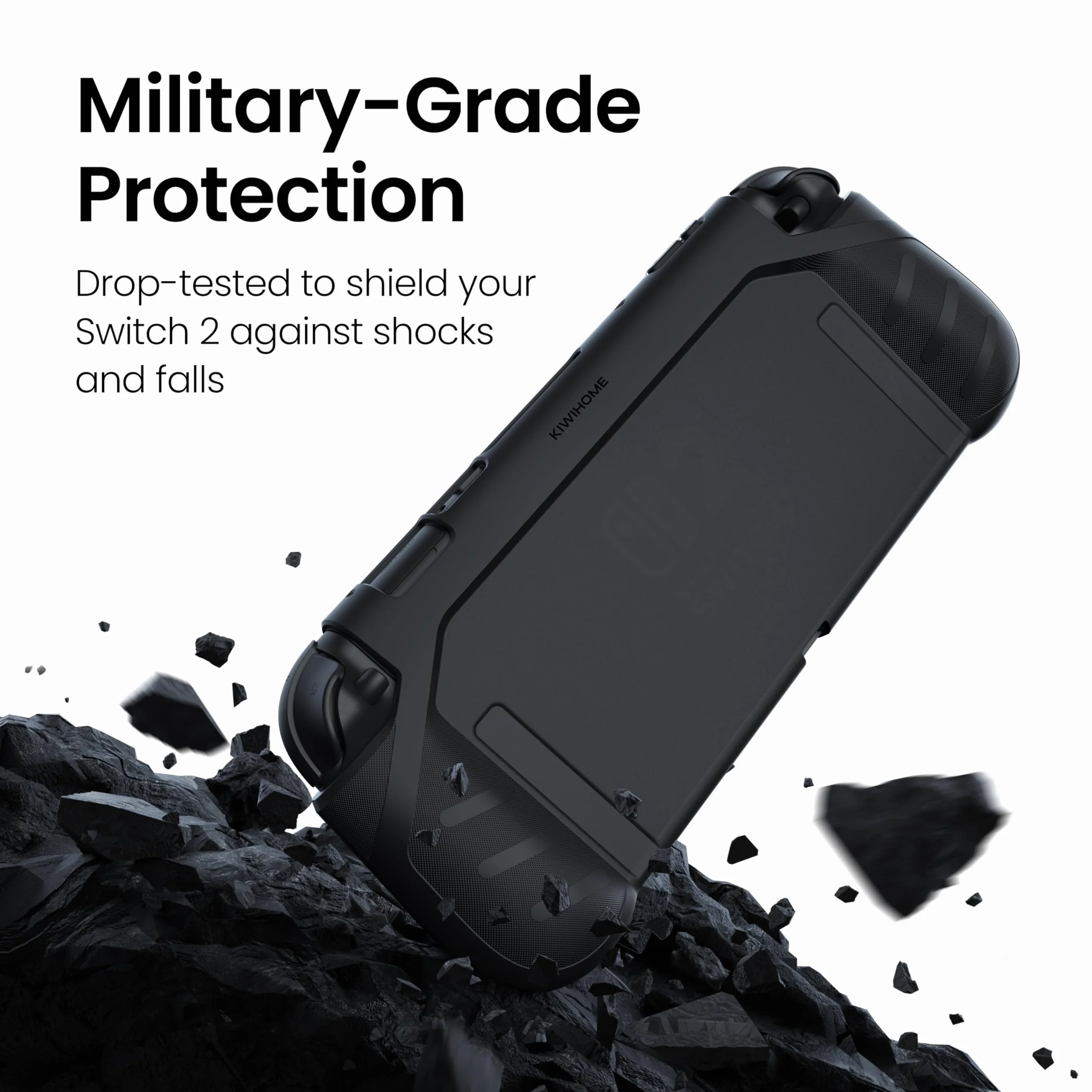 KIWIHOME P2 Dockable per Switch 2 Case 2025, Impugnatura ergonomica antiscivolo Custodia protettiva anti-caduta Accessori per Switch 2 Case, Nero