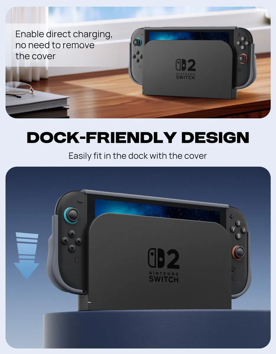 MoKo Custodia Protettiva per Nintendo Switch 2 (2025) – Dockable Cover con Joy-Con a Sgancio Rapido, Telaio in TPU e Schienale in PC, Resistente a Graffi e Urti, Grigio