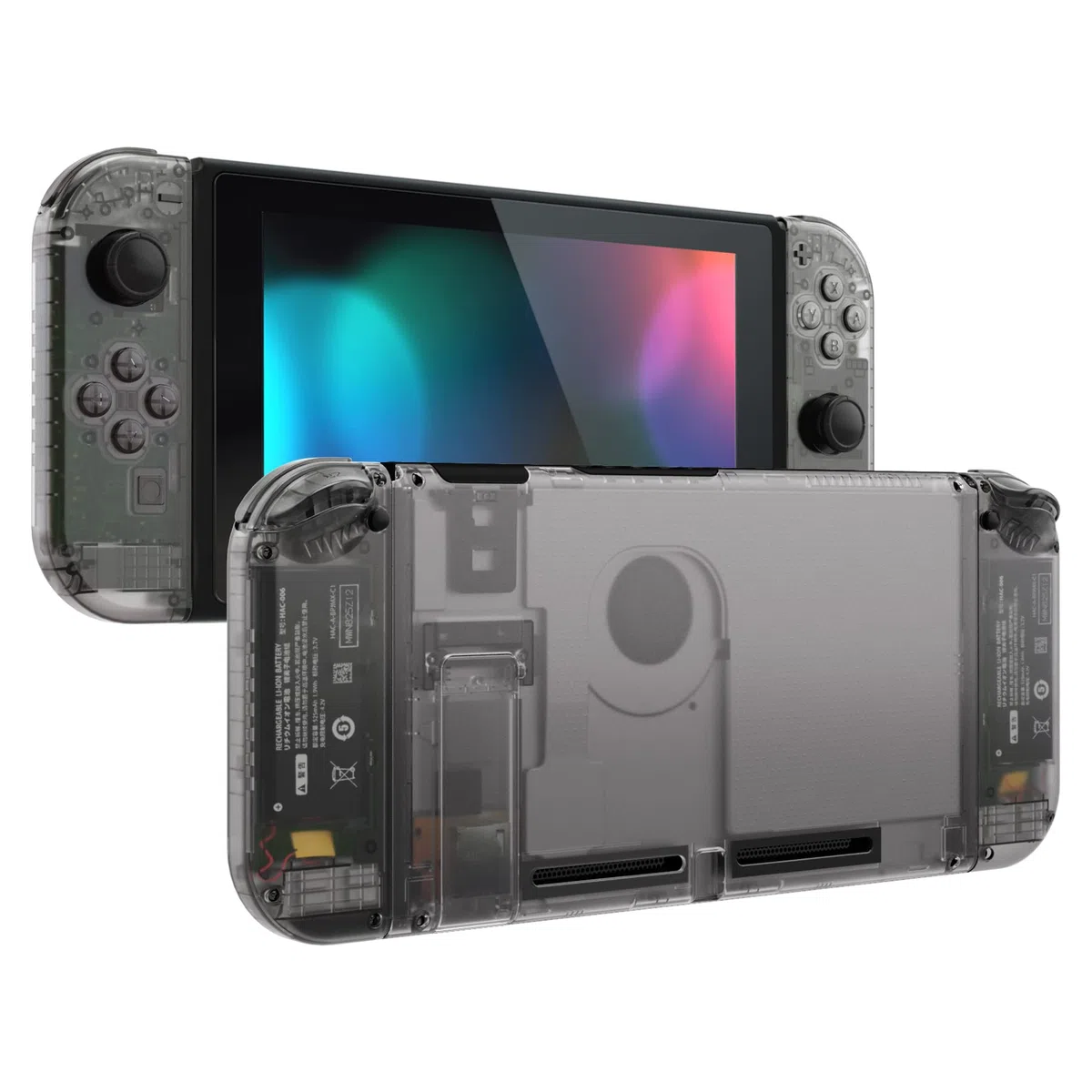 eXtremeRate Custodia Tasti Ricambio per Nintendo Switch,Cover Scocca Pulsanti Kit DIY per Joycon,Senza Controller e Console-Trasparente Nero