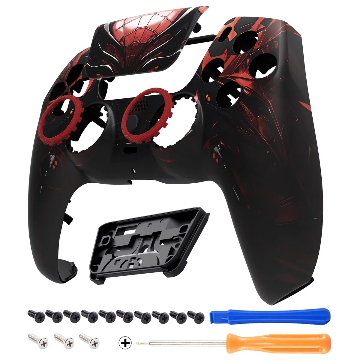eXtremeRate Luna Cover Ricambio per ps5 Controller,Custodia Copertura Frontale Scocca Shell Ridisegnato&Touchpad&Anelli Compatibile con ps5 Joystick BDM 010/020/030/040/050-Armatura di Ragno