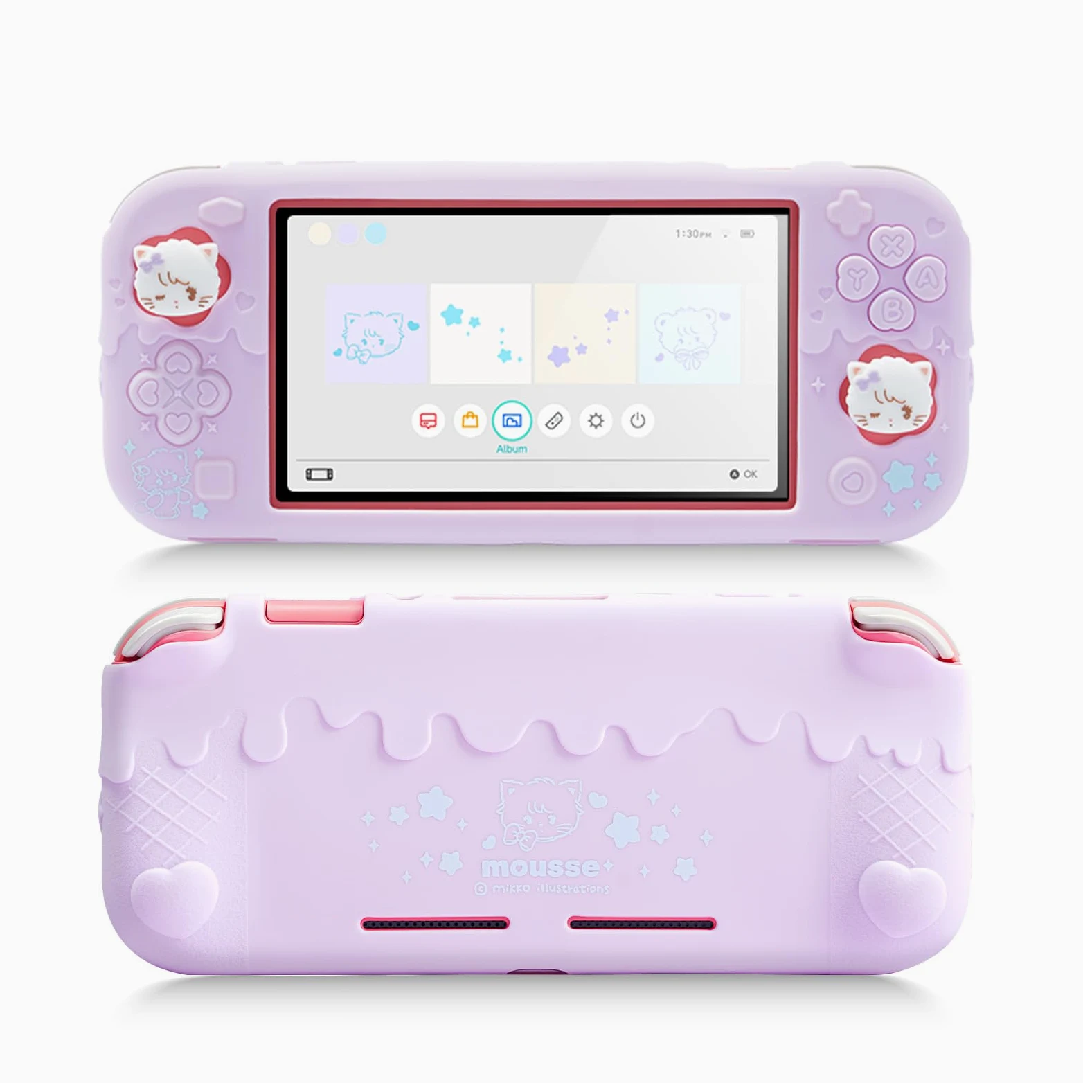 GeekShare Guscio Protettivo in Silicone Compatibile con Switch Lite, Dolce Custodia con Motivo Gelato Morbido per Switch Lite con 2 Coperchi per Pollice - Viola Mikko