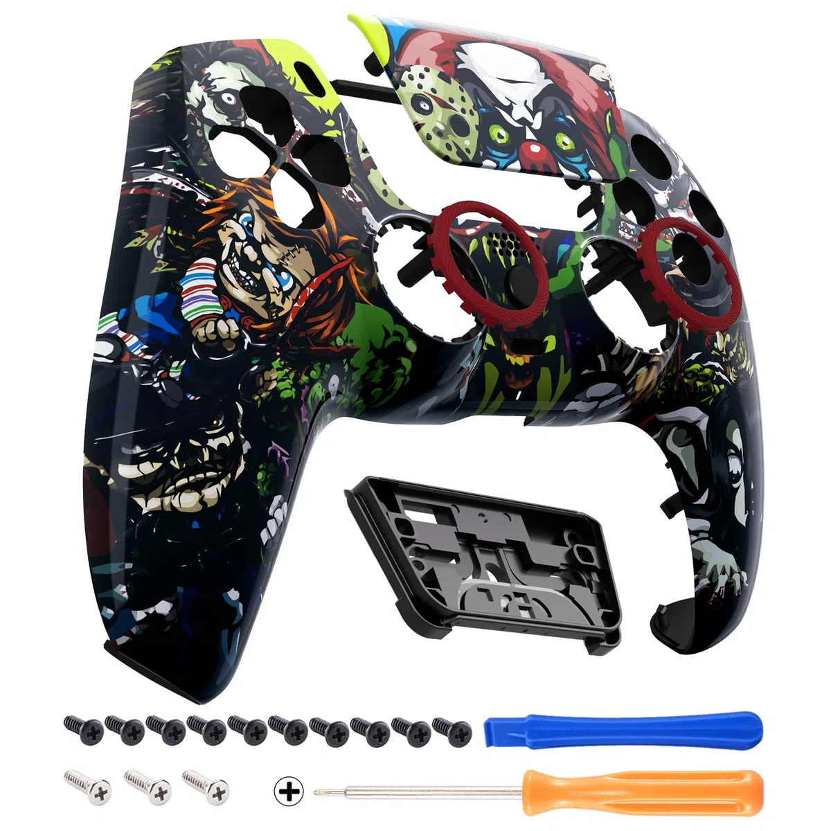 eXtremeRate Luna Cover Ricambio per ps5 Controller,Custodia Copertura Frontale Scocca Shell Ridisegnato&Touchpad&Anelli Compatibile con ps5 Joystick BDM 010/020/030/040/050-Party Pauroso
