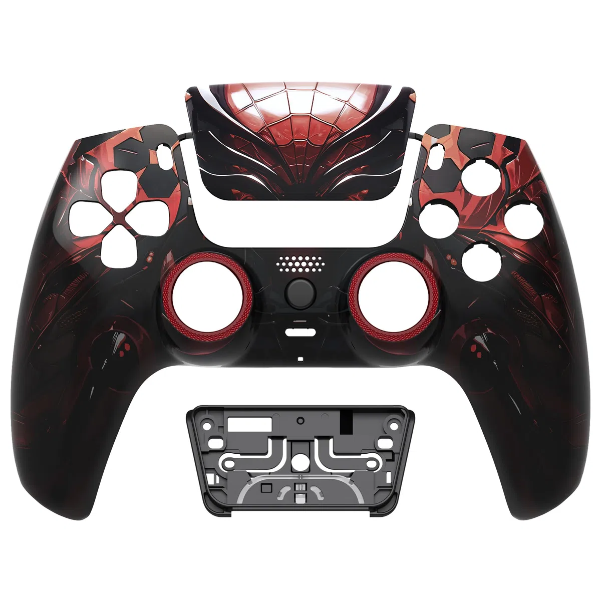 eXtremeRate Luna Cover Ricambio per ps5 Controller,Custodia Copertura Frontale Scocca Shell Ridisegnato&Touchpad&Anelli Compatibile con ps5 Joystick BDM 010/020/030/040/050-Armatura di Ragno