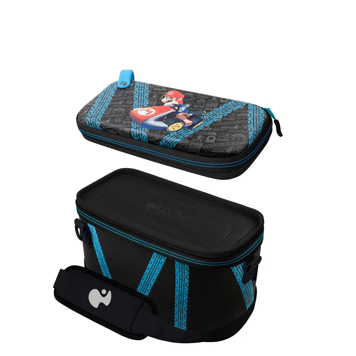 PDP Custodia da viaggio GLOW Mario Kart Dritf Overnight Case Nintendo Switch, Kart Drift, Nero e blu