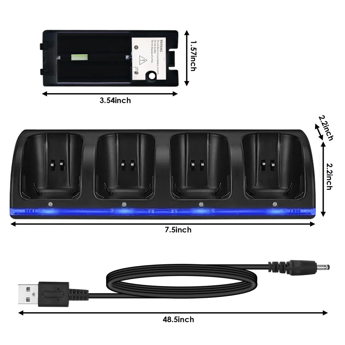 Stazione di Ricarica per Controller WII 4 in 1, Stazione Di Ricarica con 4 Batterie Ricaricabili Da 2800 Mah e Indicatori LED per Il Controller Wii (Nero)