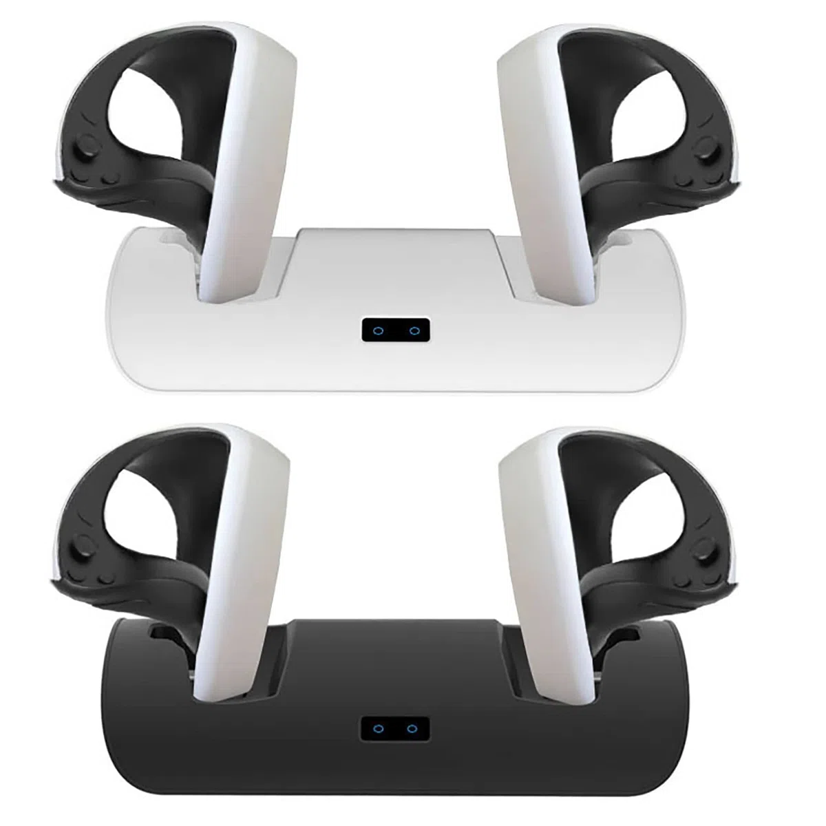 Doppia stazione di ricarica VR per controllo PS VR2, supporto per caricatore con maniglia VR, supporto di ricarica con indicatori luminosi a LED (nero)