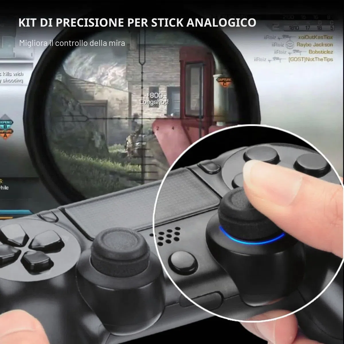 NiTHO Gaming Kit per Controller Playstation 4, Include Impugnature Silicone Anti-Sudore, Anelli di Precisione, Copri Levette Analogiche, Migliora il Controllo e la Precisione del Gioco per PS4