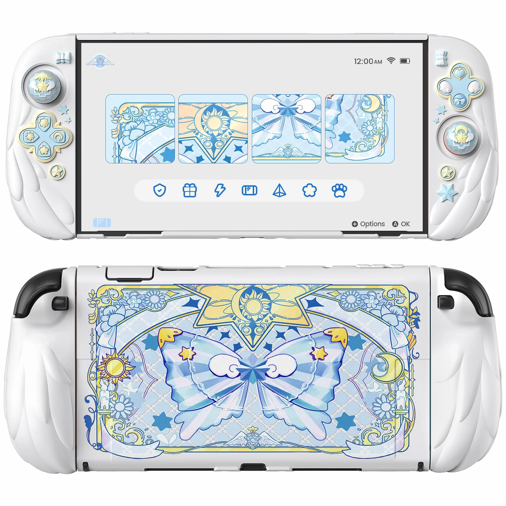PlayVital Cover Silicone per Joycon 2, Custodia Protettiva Dockable Rigida per Nintendo Switch 2 Console&Supporto Regolabile Extra&Copri Analogici Carini, Anime Ali Magiche-Bianco