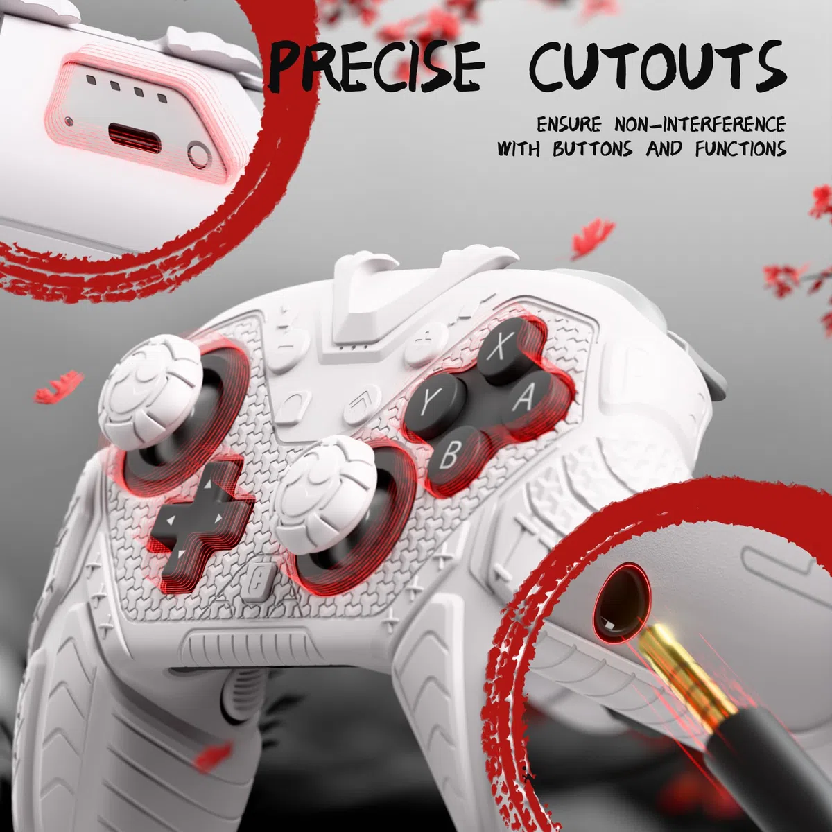 playvital Cover Controller per Nintendo Switch 2 PRO Joystick Custodia Silicone Grip Antiscivolo & Copri Analogici & Tasti Posteriori & Adesivi, Accessori per Switch 2 PRO, Samurai Armor-Bianco