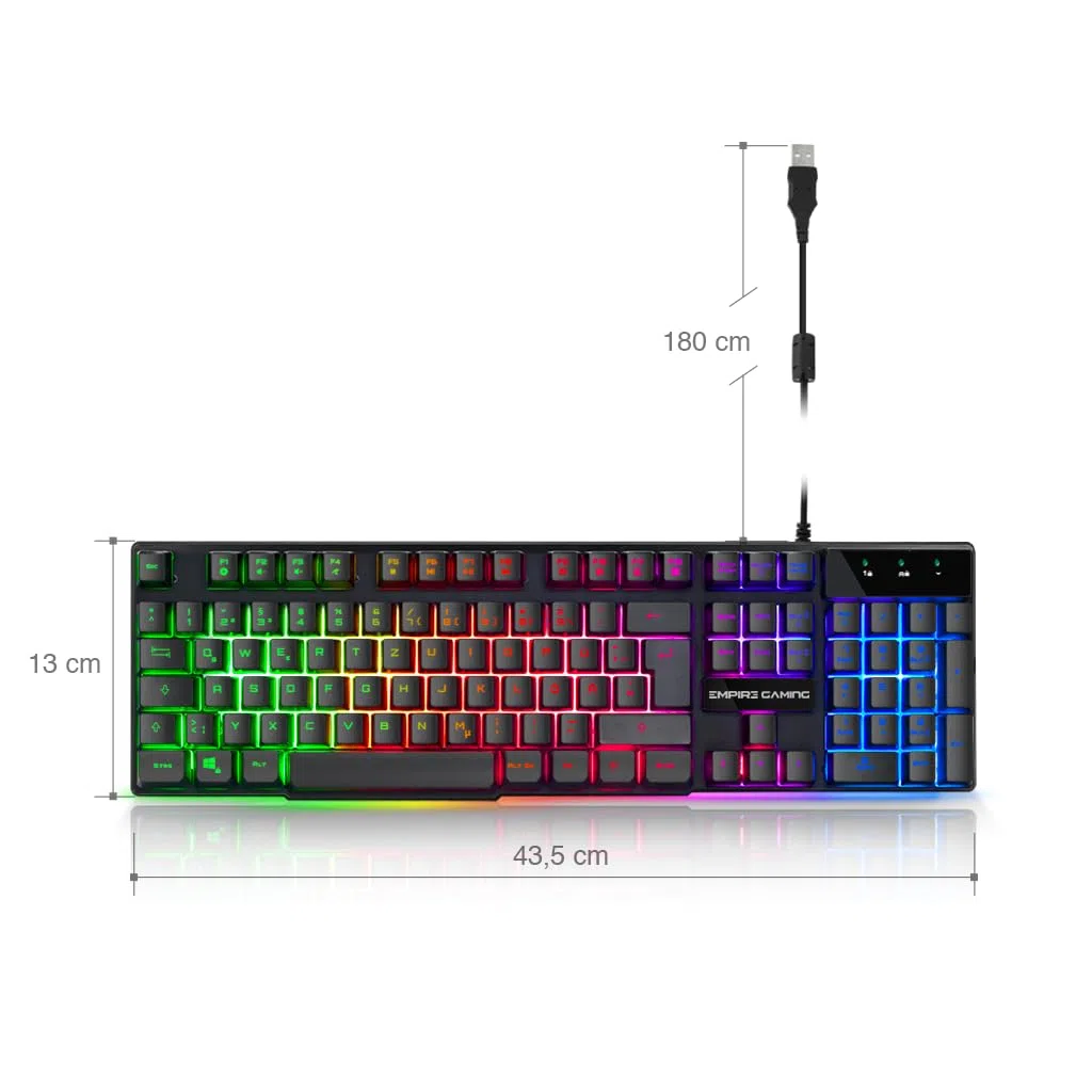 EMPIRE GAMING PC-Tastatur Empire K300 QWERTZ – 105 halbmechanische Tasten, davon 19 Anti-Ghosting-Tasten, 12 Multimedia-Shortcuts, LED-RGB-Rückbeleuchtung