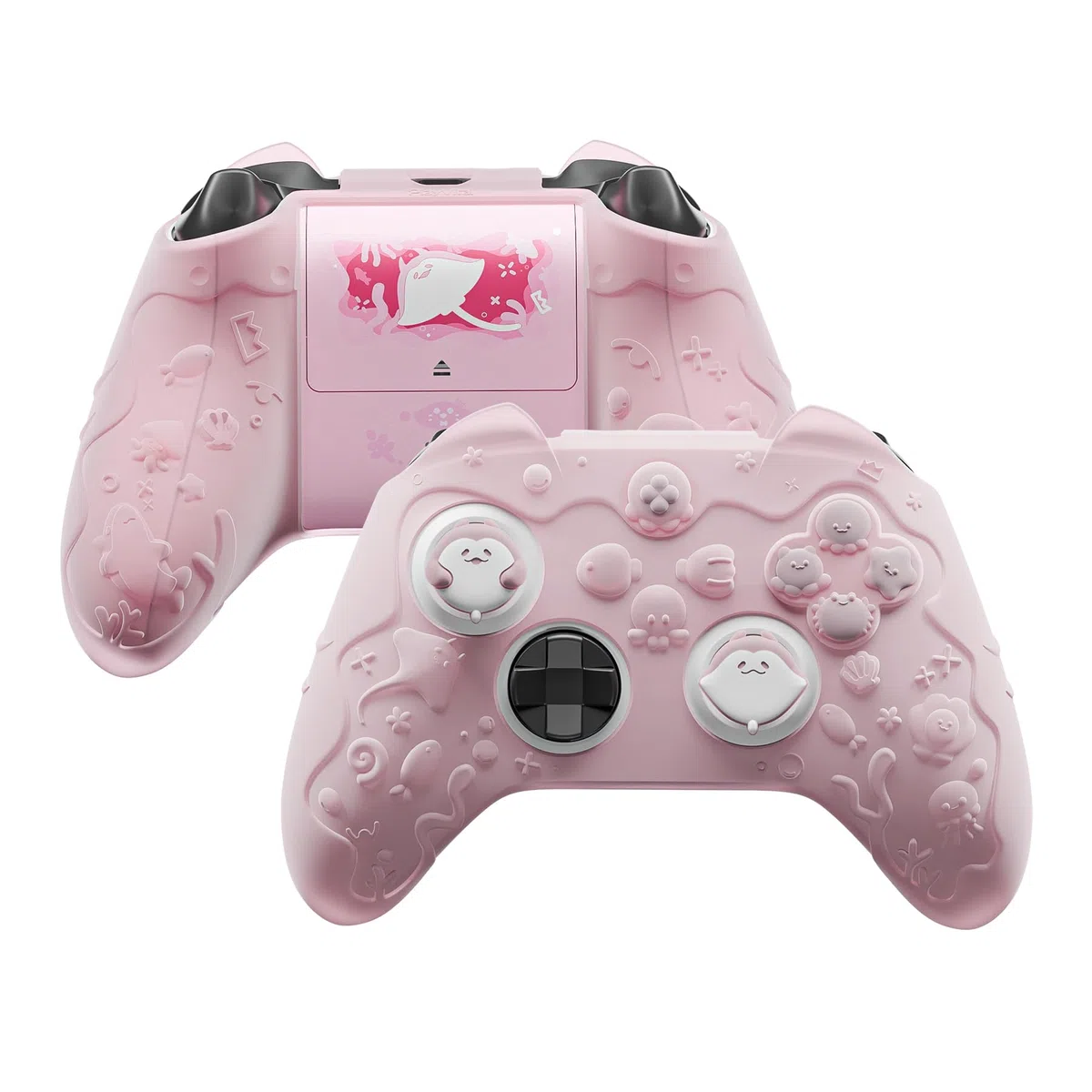 PlayVital Cover Controller per Xbox Series X/S Joystick Custodia Silicone Case Grip Antiscivolo & Copri Levette Analogiche & Adesivi, Accessori Protettivi Carini, Semi-trasparente Rosa Pesca