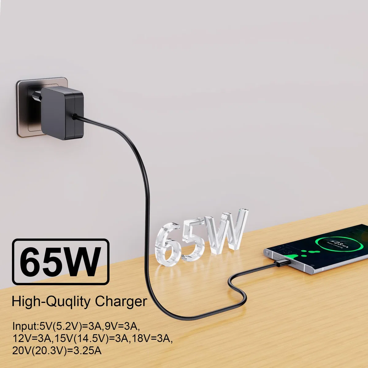 Caricatore USB C 65 W per Nintendo Switch 2, ROG Ally, Steam Deck, tablet, computer portatili, Samsung Galaxy, Pixel, caricatore da muro rapido PD 65 W
