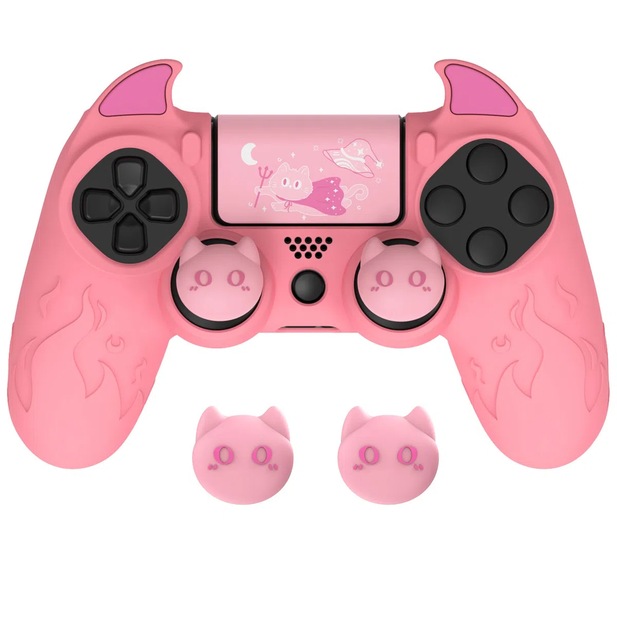 playvital Cover Controller per ps4 Joystick,Custodia Silicone Skin Protettiva Antiscivolo per ps4 Slim PRO Joypad&Skin Touchpad&Copri Levette Analogiche,Demone Carino,Rosa