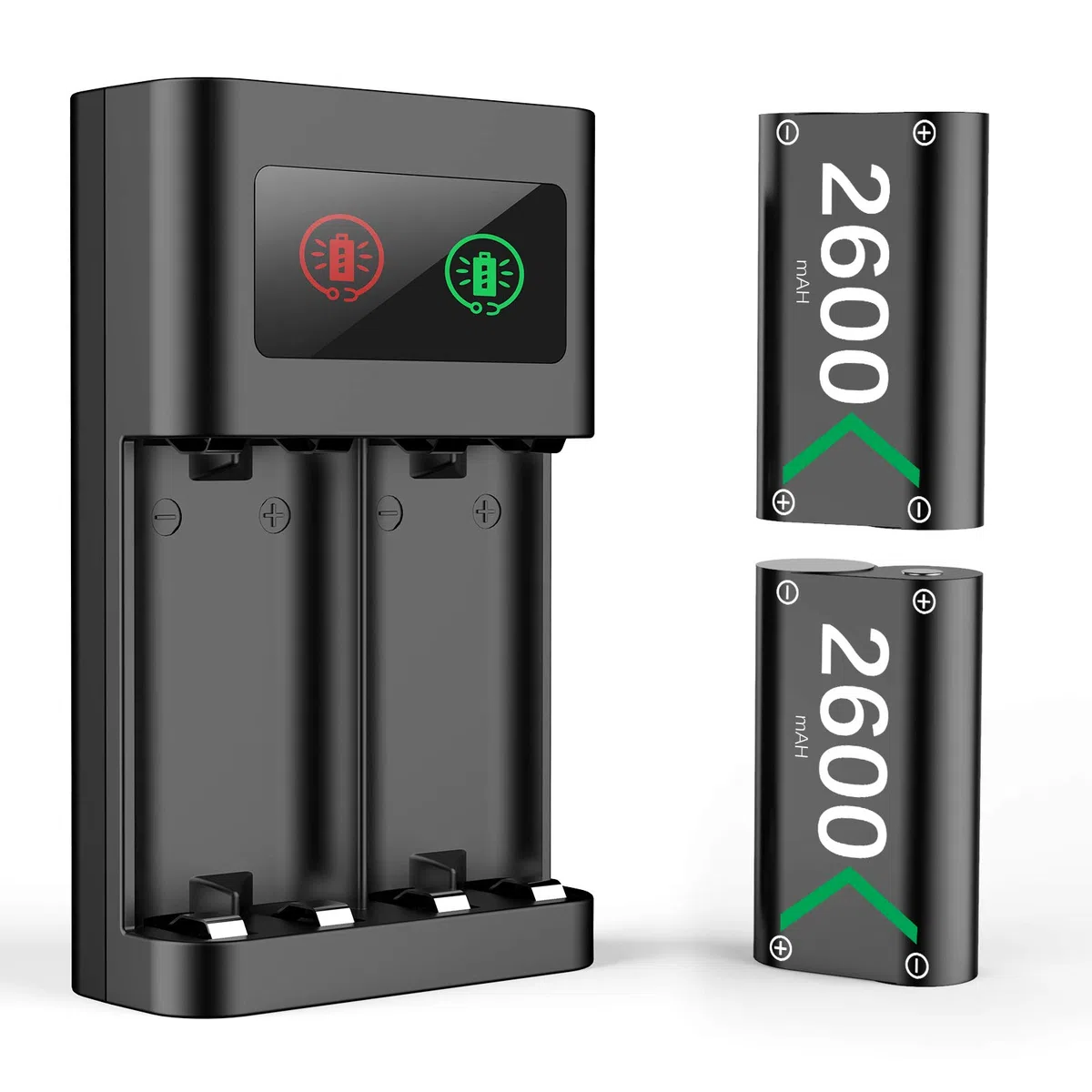 Batteria controller per Xbox One Series X S, stazione di ricarica per controller con 2 batterie ricaricabili da 2600 mAh, accessori per Xbox One/Xbox One S/Xbox One X/Elite/Xbox Series X S