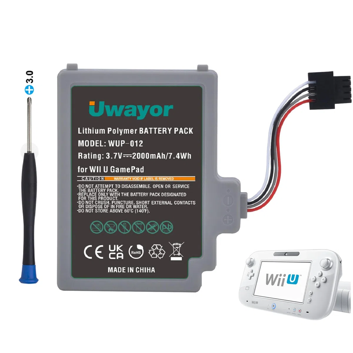 Batteria 2000 mAh Wii U Gamepad Controller Batterie di ricambio per Wii U Gamepad Controller 3,7 V Alta Capacità con Cacciavite