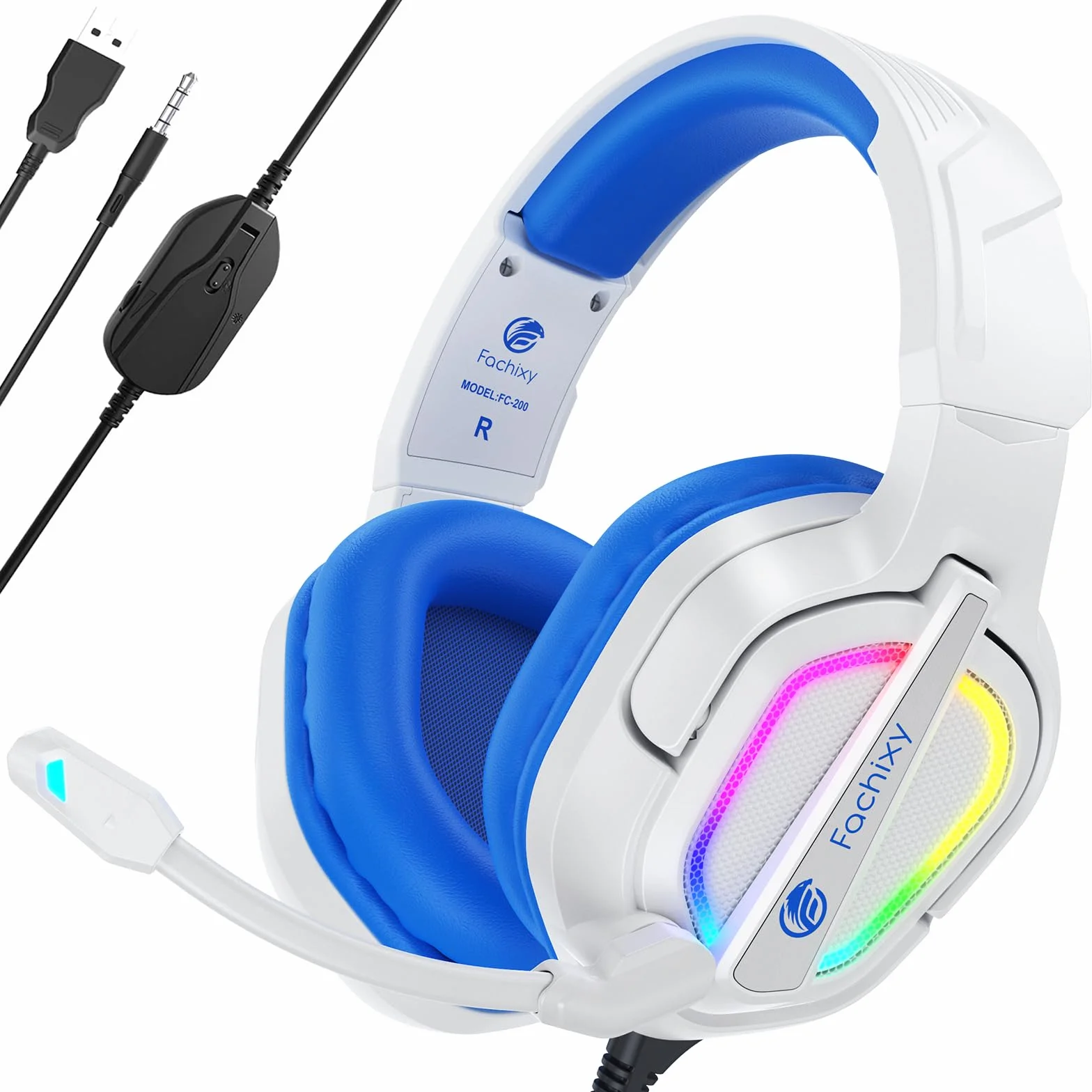 Fachixy Cuffie da gioco FC200 per PS4, PS5, Xbox, Switch, PC, cuffie per computer con microfono, cuffie da gioco da 3,5 mm con luce RGB