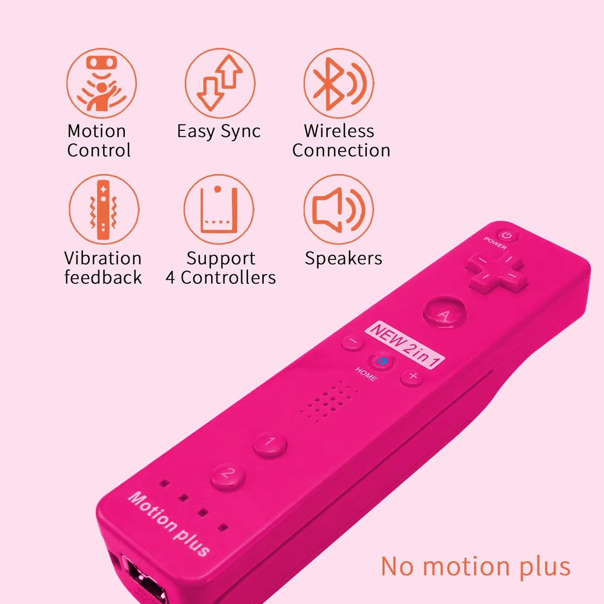 QUMOX Telecomando Wii, 2 in 1 Motion Plus Integrato Remote di Gioco Controller con Custodia in Silicone e Cinturino da Polso per N. Wii e Wii U Rosa