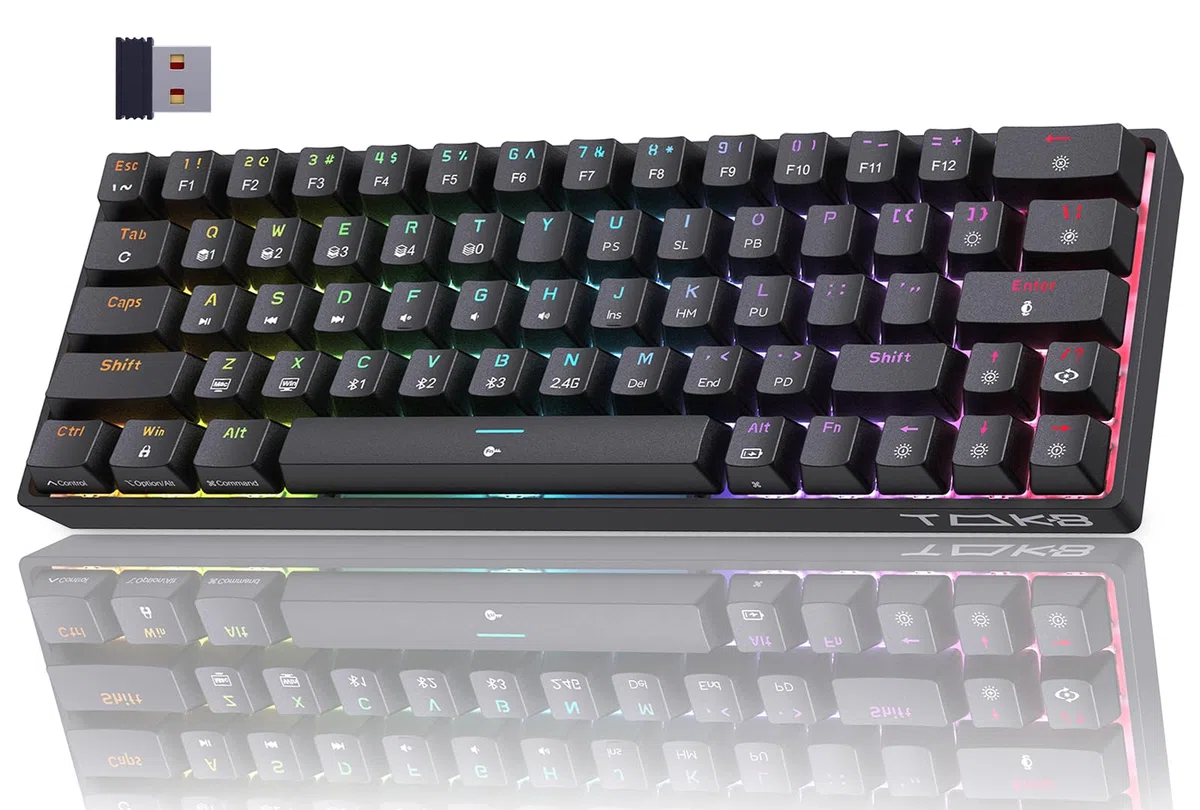 TMKB Technology Mechanical KeyBoard T63 Tastiera Wireless Meccanica Gaming con 2.4Ghz/Bluetooth/Type-C,Retroilluminazione RGB,Double-Shot Keycaps Compatibile con Win/Mac,Nero
