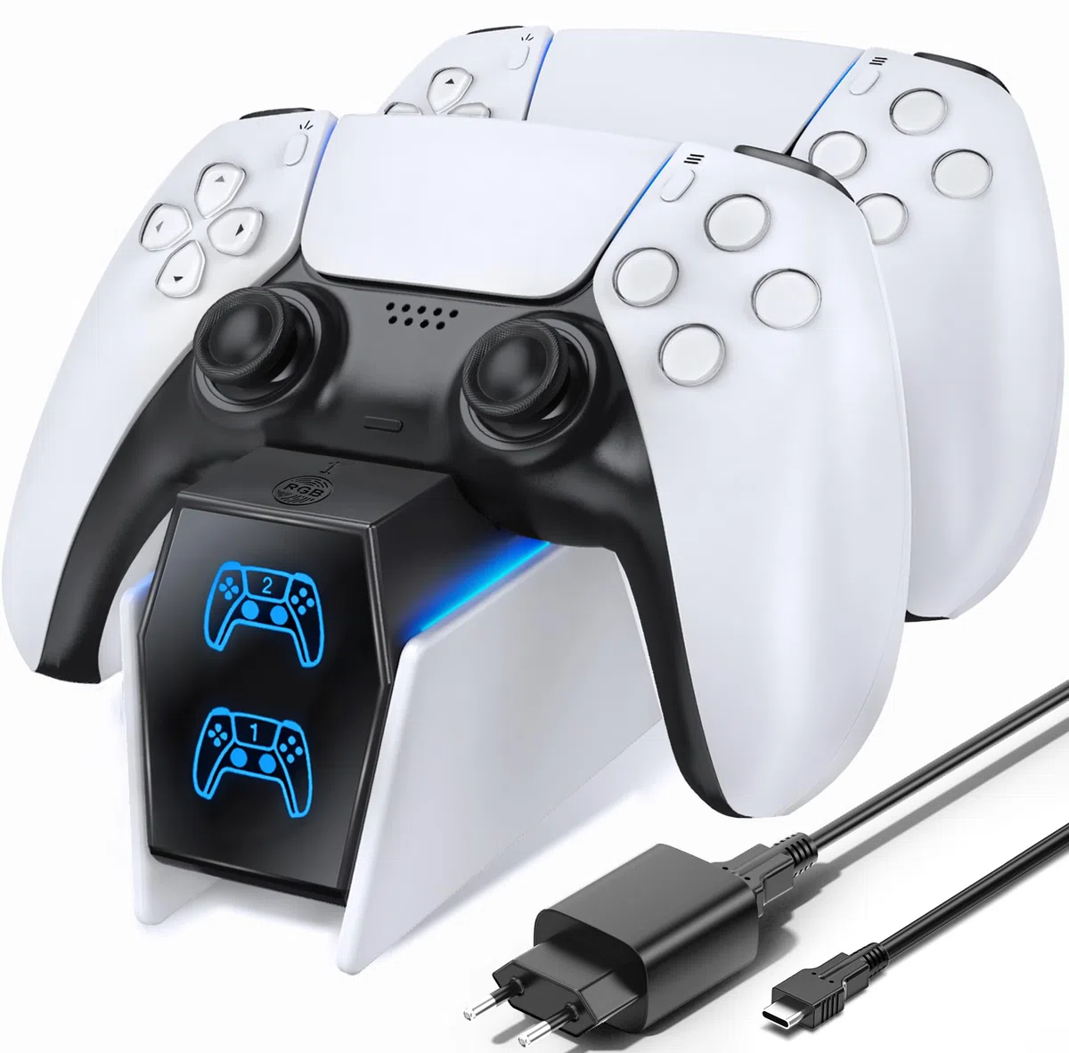 OIVO Base Ricarica PS5, 2.5H Rapida Caricatore Controller PS5 con EU-Adattatore e Indicatore LED, Caricatore Joystick PS5 per Playstation 5 Controller, Accessori PS5