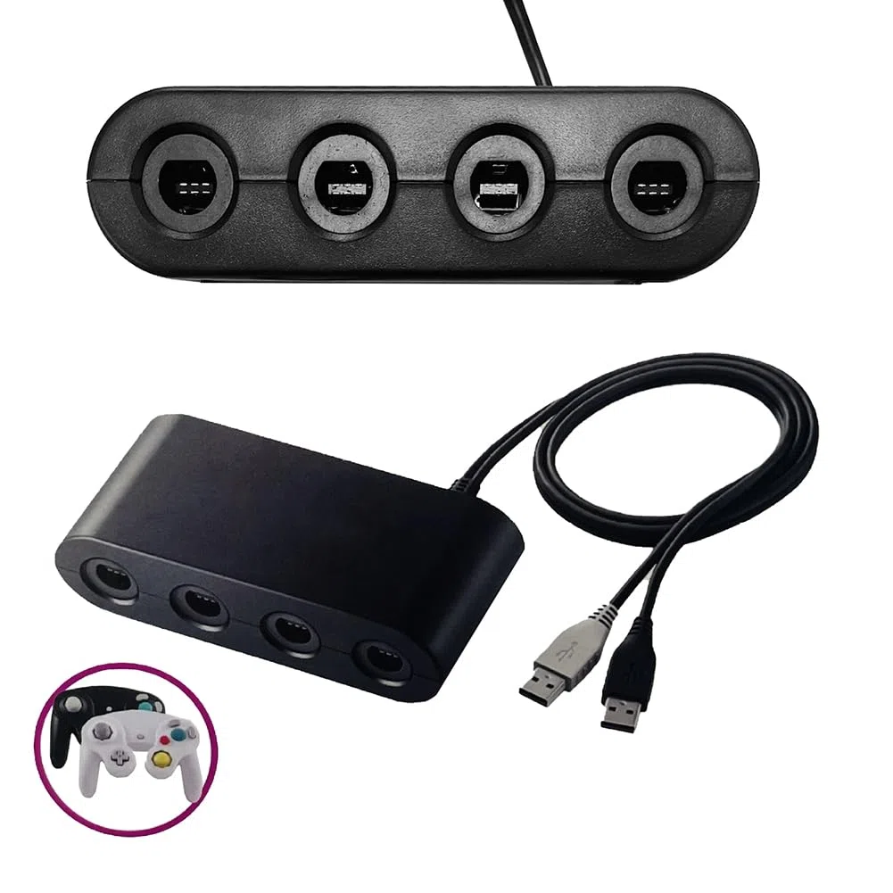 Jerilla Adattatore NGC per Controller GameCube, Convertitore Supporto 4 Controller GC Gamepad Compatibile con Nintendo Wii U/Switch Console/PC