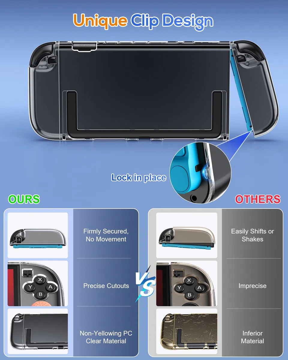 FYOUNG Custodia protettiva e pellicola protettiva per Nintendo Switch 2 (2025), set di accessori 3 in 1 per Switch 2, guscio rigido in policarbonato trasparente, 2 pellicole in vetro, 8 impugnature