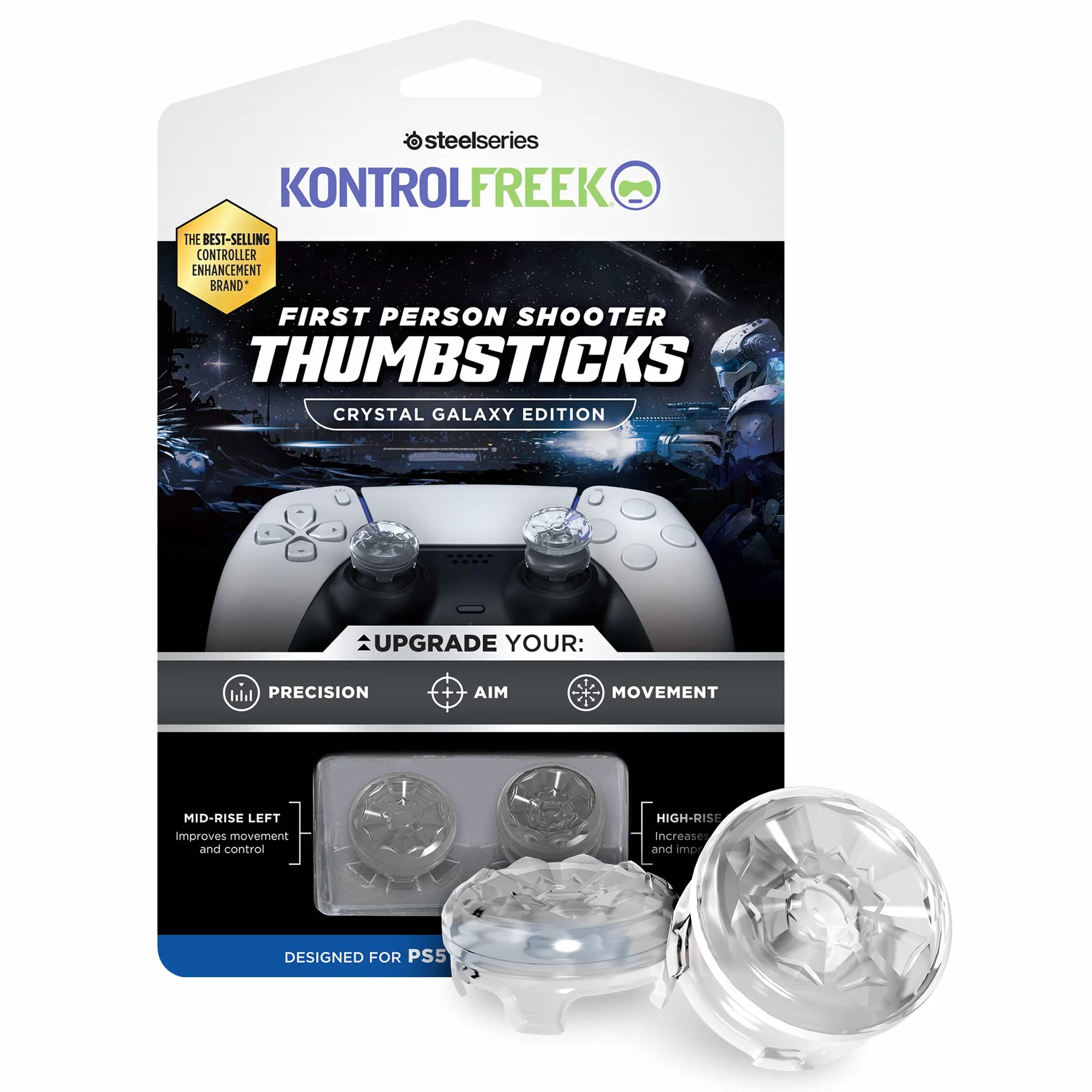 KontrolFreek FPS Freek Galaxy Crystal Gommini per Controller PS5 | Rialzi Analogici per PS5 & PS4 | Precisione & Aim Assist | Trasparente