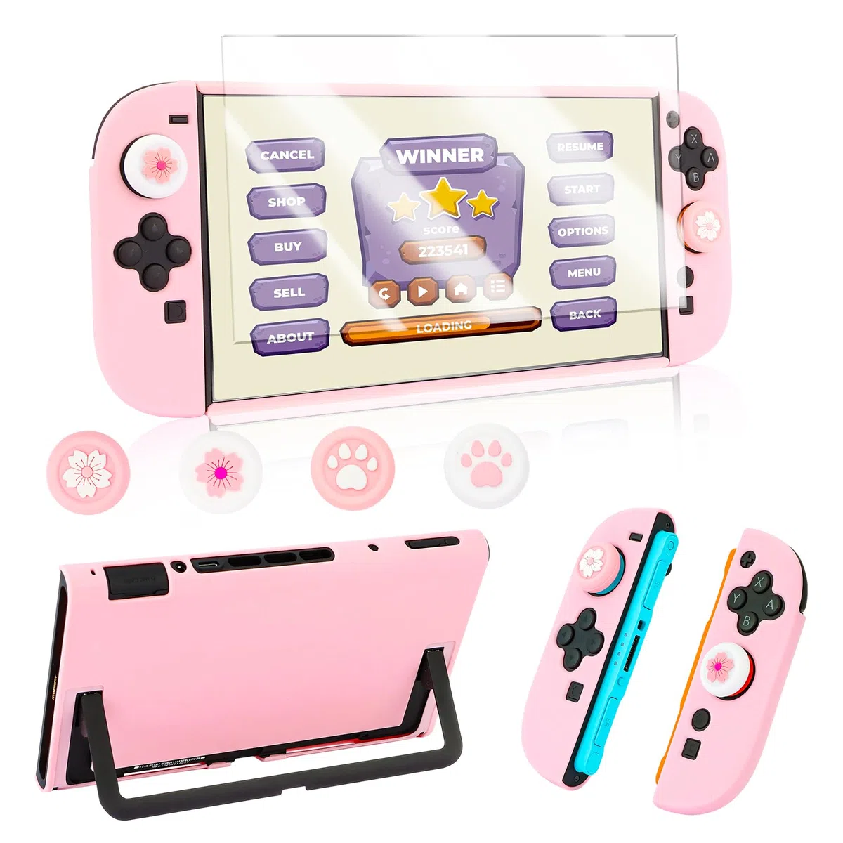 Custodia Protettiva Dockable per Nintendo Switch 2 (2025),Antigraffio,Antiurto e Resistente,Cover Compatibilità e Switch 2 per Joy-Con con Vetro Temperato,4 tappi Thumbstick (Rosa)