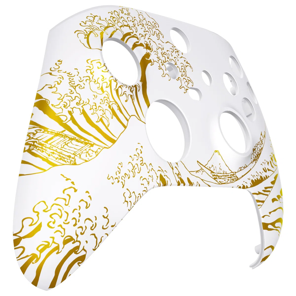 eXtremeRate Cover Frontale per Xbox Series X S Controller Model 1914,Scocca Custodia Copertura Ricambio per Xbox Series X S Joystick,Senza Controller-Grande Onda d'oro Bianca