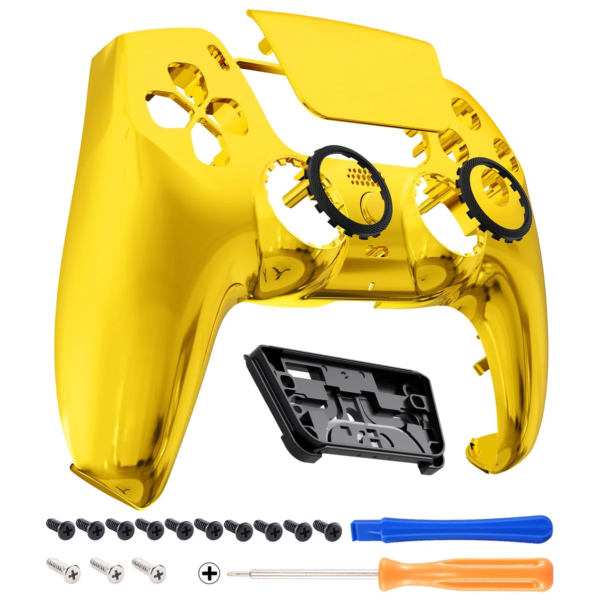 eXtremeRate Luna Cover Ricambio per ps5 Controller,Custodia Copertura Frontale Scocca Shell Ridisegnato&Touchpad&Anelli Compatibile con ps5 Joystick BDM 010/020/030/040/050-Oro Cromo