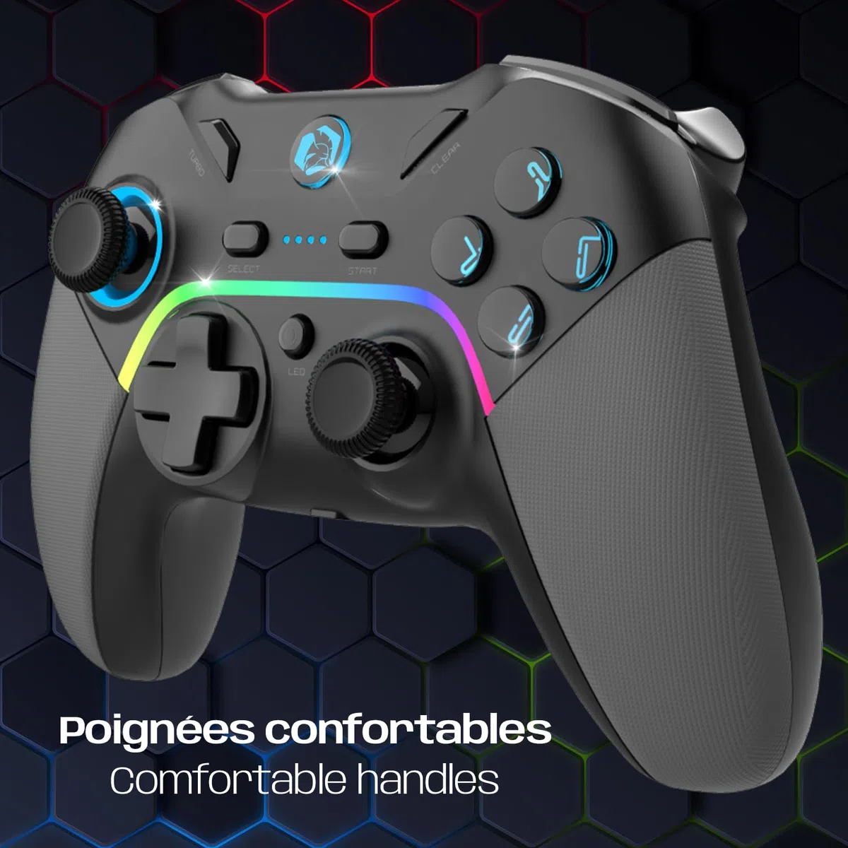 EMPIRE GAMING – Controller da gioco ricaricabile con gamepad wireless WiFi da 2,4 GHz - PC/PS3/Switch - Modalità Macro/Tubo - Doppia vibrazione - Porta audio da 3,5 mm - Ergonomico - Cavo USB-C