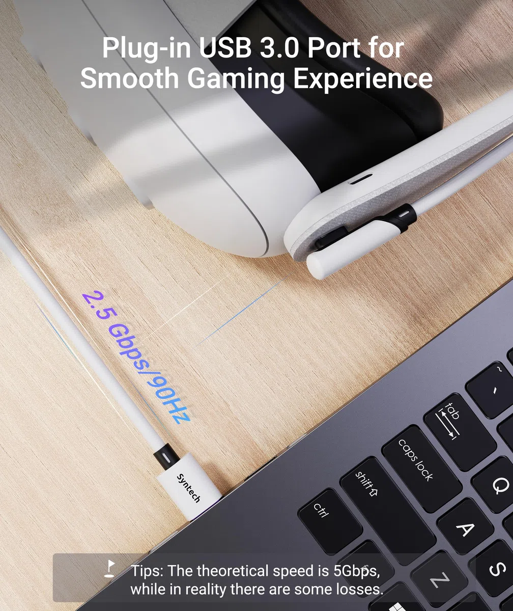 Syntech Cavo Link con funzione di ricarica, 6 m, compatibile con accessori Oculus/Meta Quest 3/3S, Quest2/Pro Link per PC/SteamVR con porta di ricarica estesa, cavo di ricarica USB 3.0 A a C VR