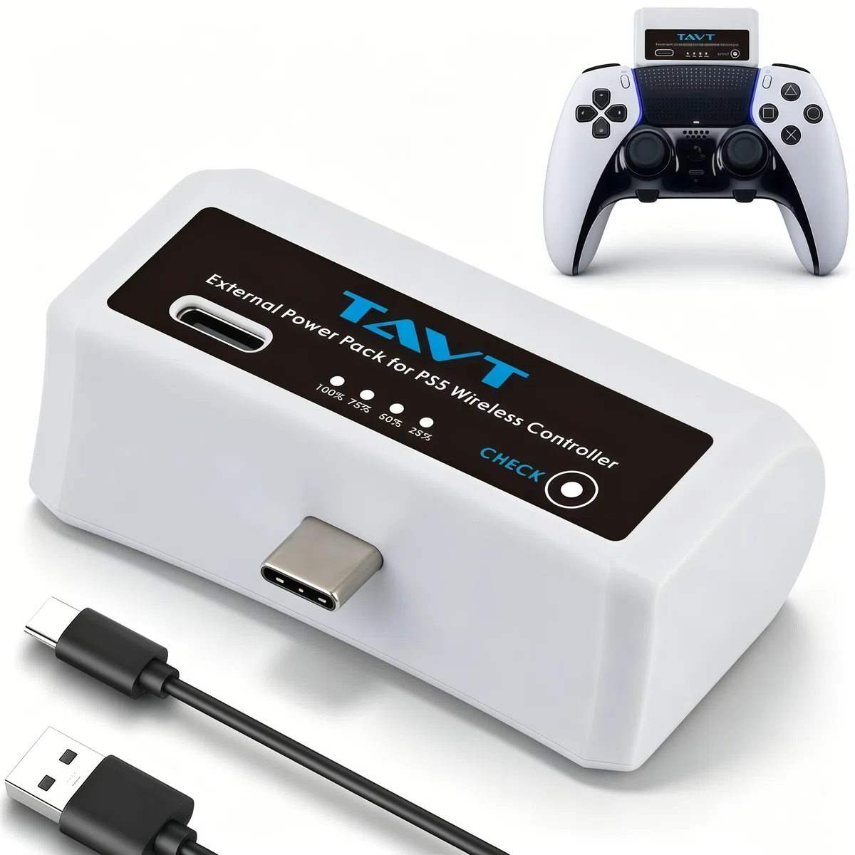 Batteria esterna per controller Sony PlayStation 5, PS5 Dualsense/Edge, batteria ricaricabile con indicatore LED e cavo di ricarica USB-C