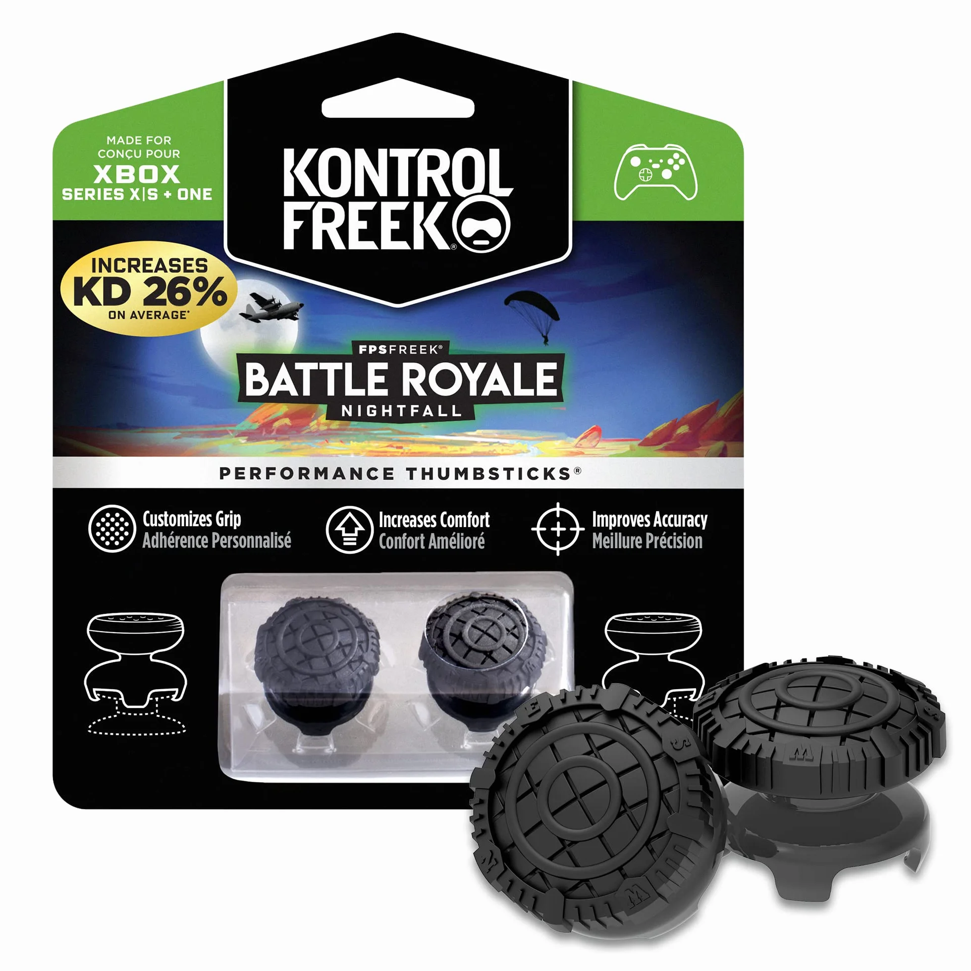 KontrolFreek FPS Freek Battle Royale Nightfall per Controller Xbox One e Xbox Series X | Performance Thumbsticks Copri Joystick di Gioco | 2 levette convesse alte (arrotondate) | Nero
