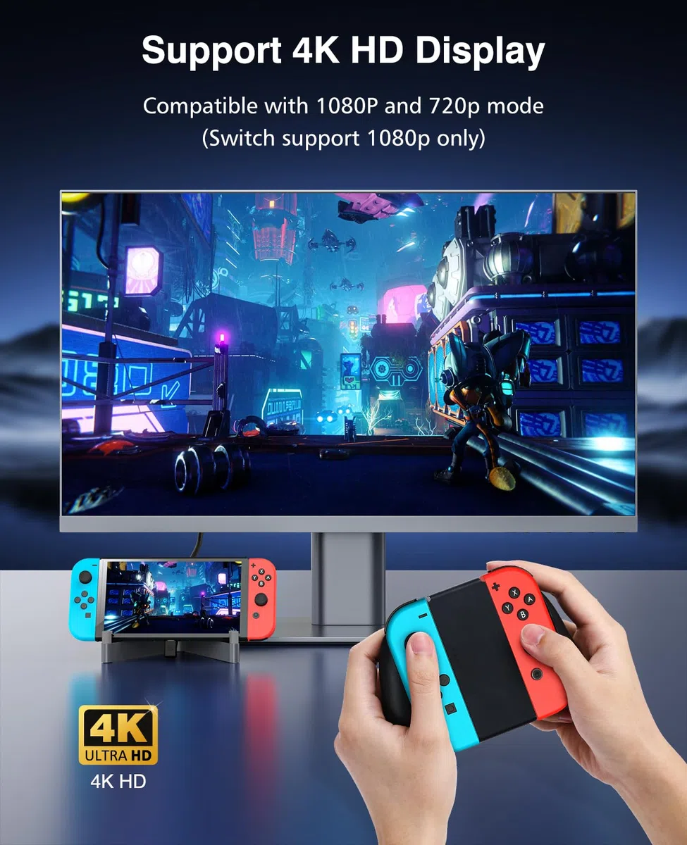 MoKo Switch Dock Compatibile con Nintendo Switch/Switch OLED, Switch TV Dock con 4K HDMI/Type C Porta di Ricarica, Stazione per Switch Ufficiale, Base di Ricarica Supporto per Switch, Grigio