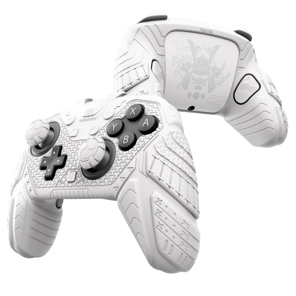 playvital Cover Controller per Nintendo Switch 2 PRO Joystick Custodia Silicone Grip Antiscivolo & Copri Analogici & Tasti Posteriori & Adesivi, Accessori per Switch 2 PRO, Samurai Armor-Bianco