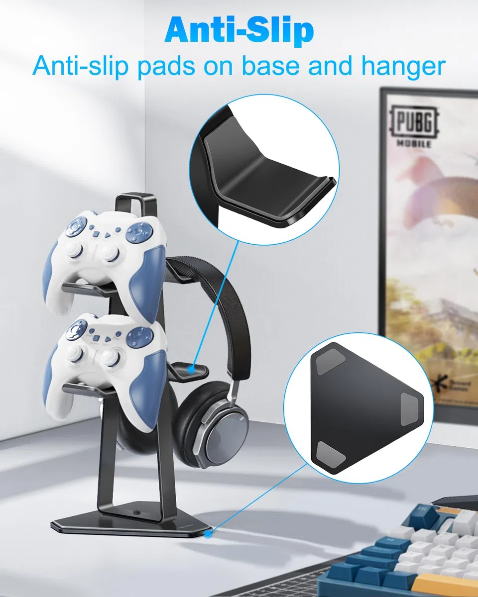 Link Dream Supporto Universale per PS5/PS4/Xbox/Nintendo Switch, Porta Controller e Cuffie Gaming da Scrivania per 4 Dispositivi, Organizer (Nero)