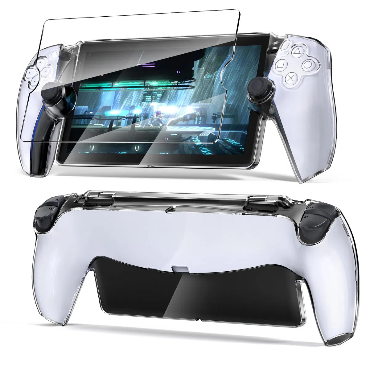 Custodia protettiva aggiornata per PlayStation Portal con pellicola protettiva in vetro temperato, custodia rigida ultra trasparente in PC con kit di accessori di protezione completa per PS Portal