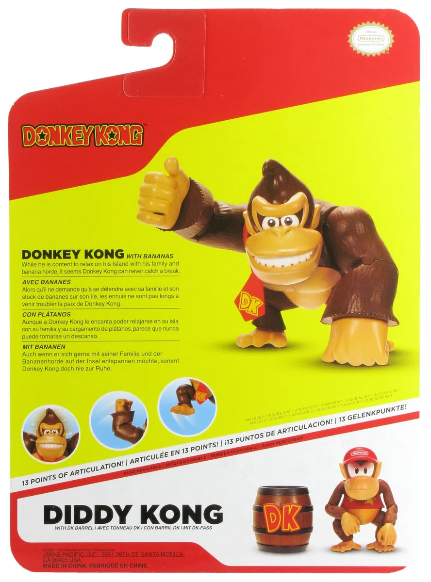 Nintendo World of Super Mario 2023 - Action figure di Donkey Kong con banane, 10 cm