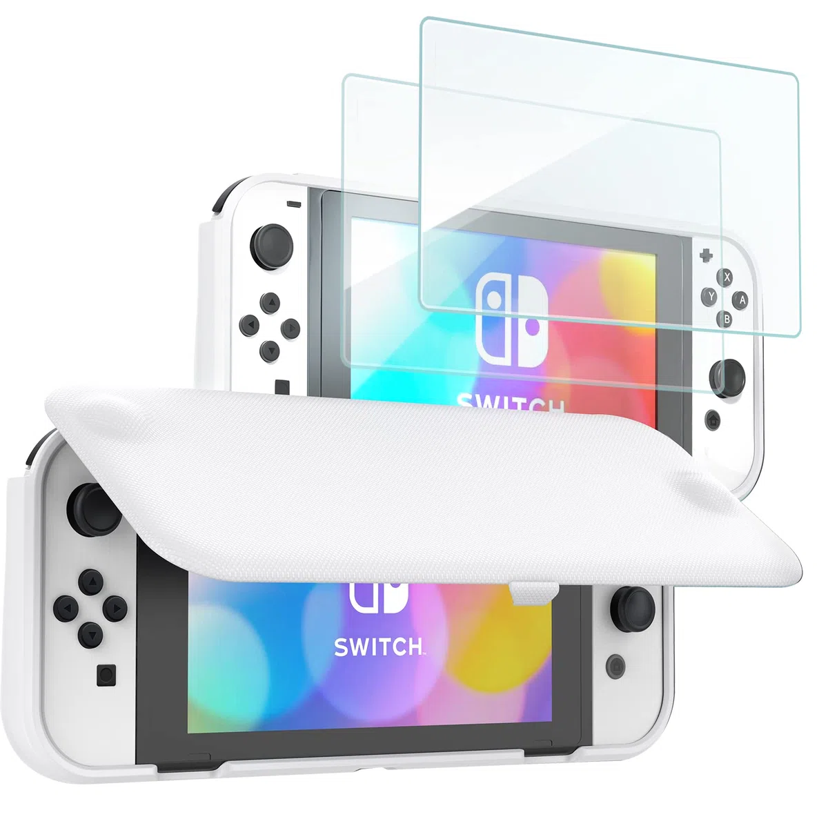 Procase Flip Cover Nintendo Switch Oled Modello 2021 + [2 pezzi] Pellicola Nintendo Switch Oled Morbido Custodia Nintendo Switch Sottile TPU Antiurto con 2 Vetro Nintendo Switch Oled Senza Bolle