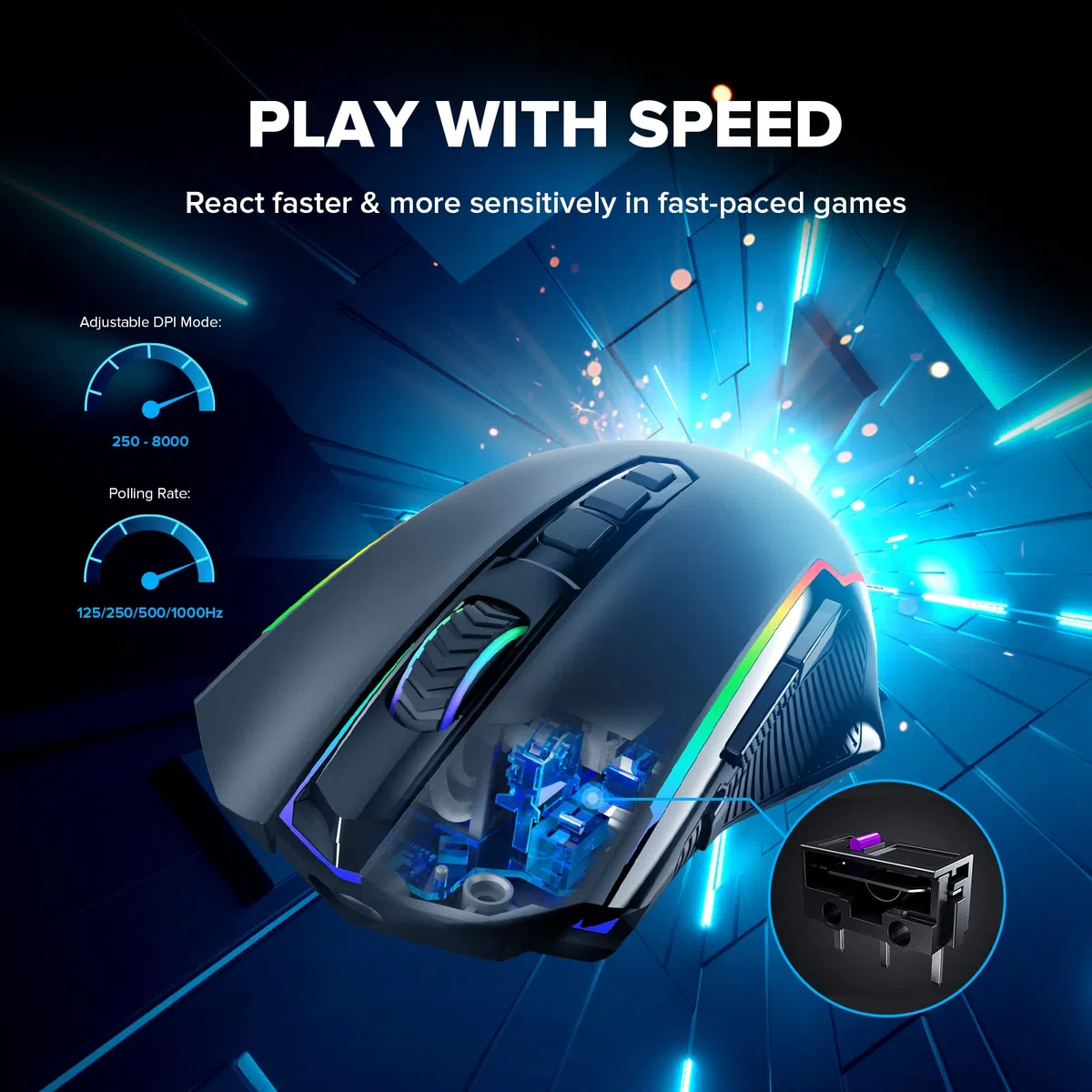 Redragon Gaming mouse wireless, Rechargeable PC Gaming Mice with 8000 DPI, RGB Backlit Programmable Ergonomic Wireless Gaming Mouse with Fire Button, 70Hrs for Windows, Mac Gamer,Black