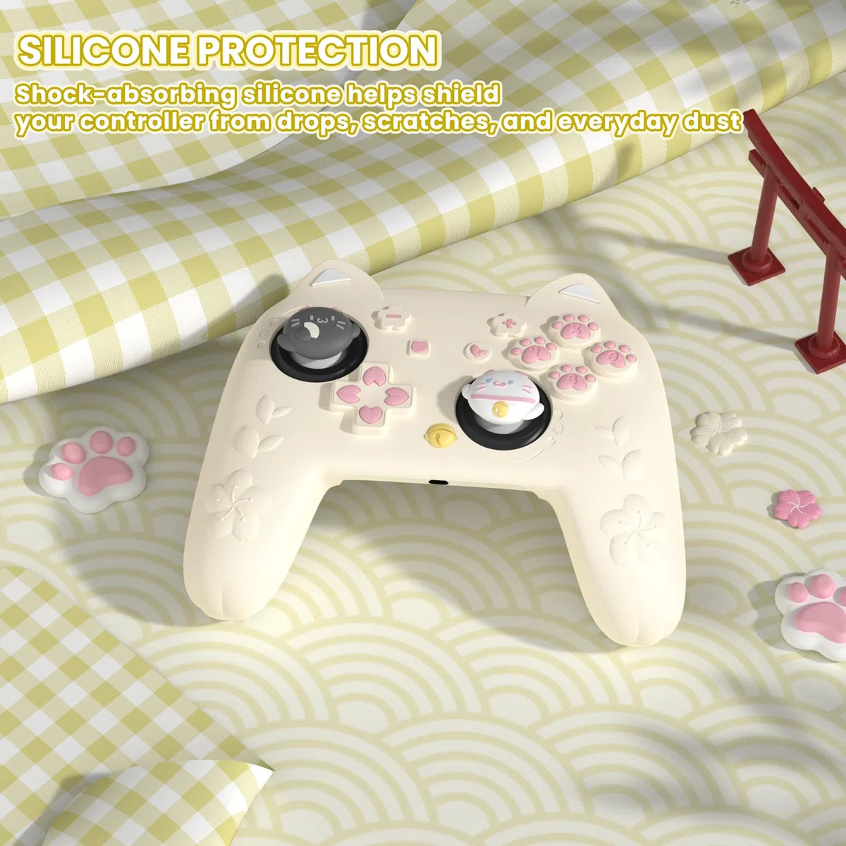 PlayVital Custodia in Silicone per Nintendo Switch 2 Pro Controller, Cover Protettiva con Copri Levette Analogiche, Tasti Posteriori e Adesivi, Accessori Carini, Gattino di Fiori-Giallo