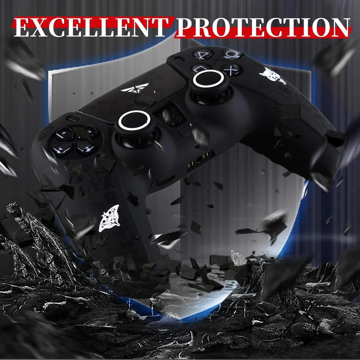 Non-Slip Silicone Cover for PS5 Controller with Thumbstick Caps * 2 & Sticker * 1 WLF