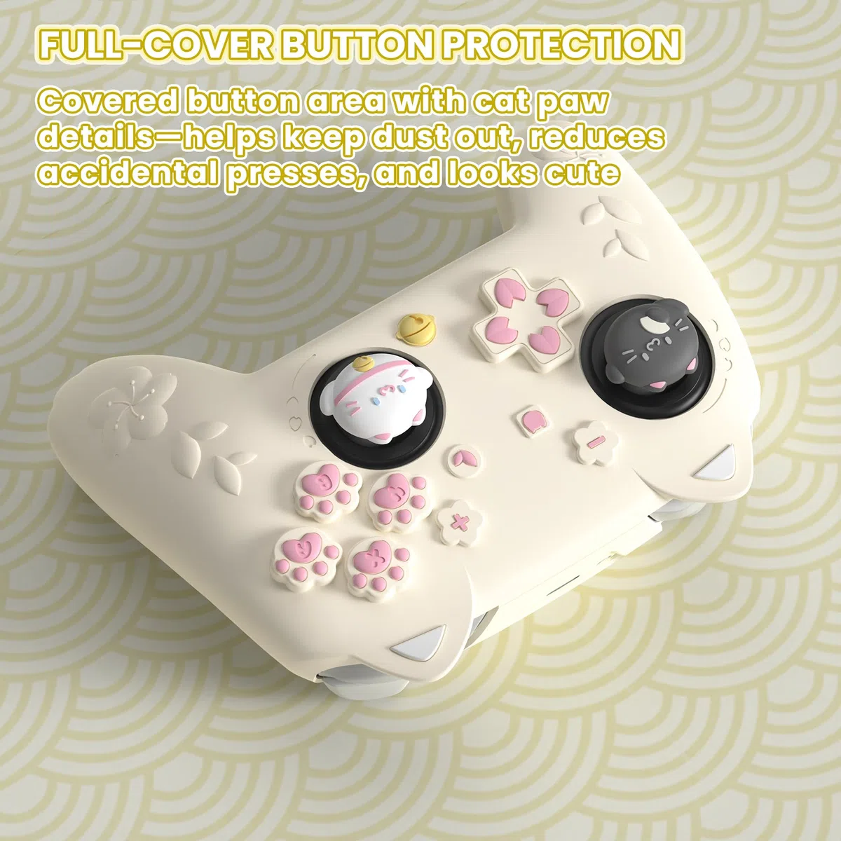 PlayVital Custodia in Silicone per Nintendo Switch 2 Pro Controller, Cover Protettiva con Copri Levette Analogiche, Tasti Posteriori e Adesivi, Accessori Carini, Gattino di Fiori-Giallo