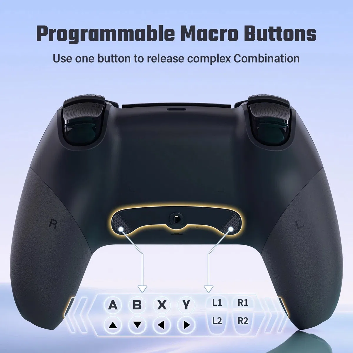 LATEC Controller per PS4 con Bluetooth, Controller Wireless PS4 con 2 Pulsanti Macro Programmabili, Sensore Giroscopico a 6 Assi, Doppia Vibrazione, Touchpad, Nero