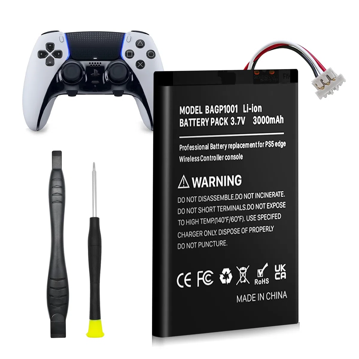 Batteria per PS5 Edge, 3000 mAh, aggiornamento ad alta capacità, per Sony PlayStation 5 DualSense Edge CFI-ZCP1 Wireless Controller con set di attrezzi (1 pezzo)