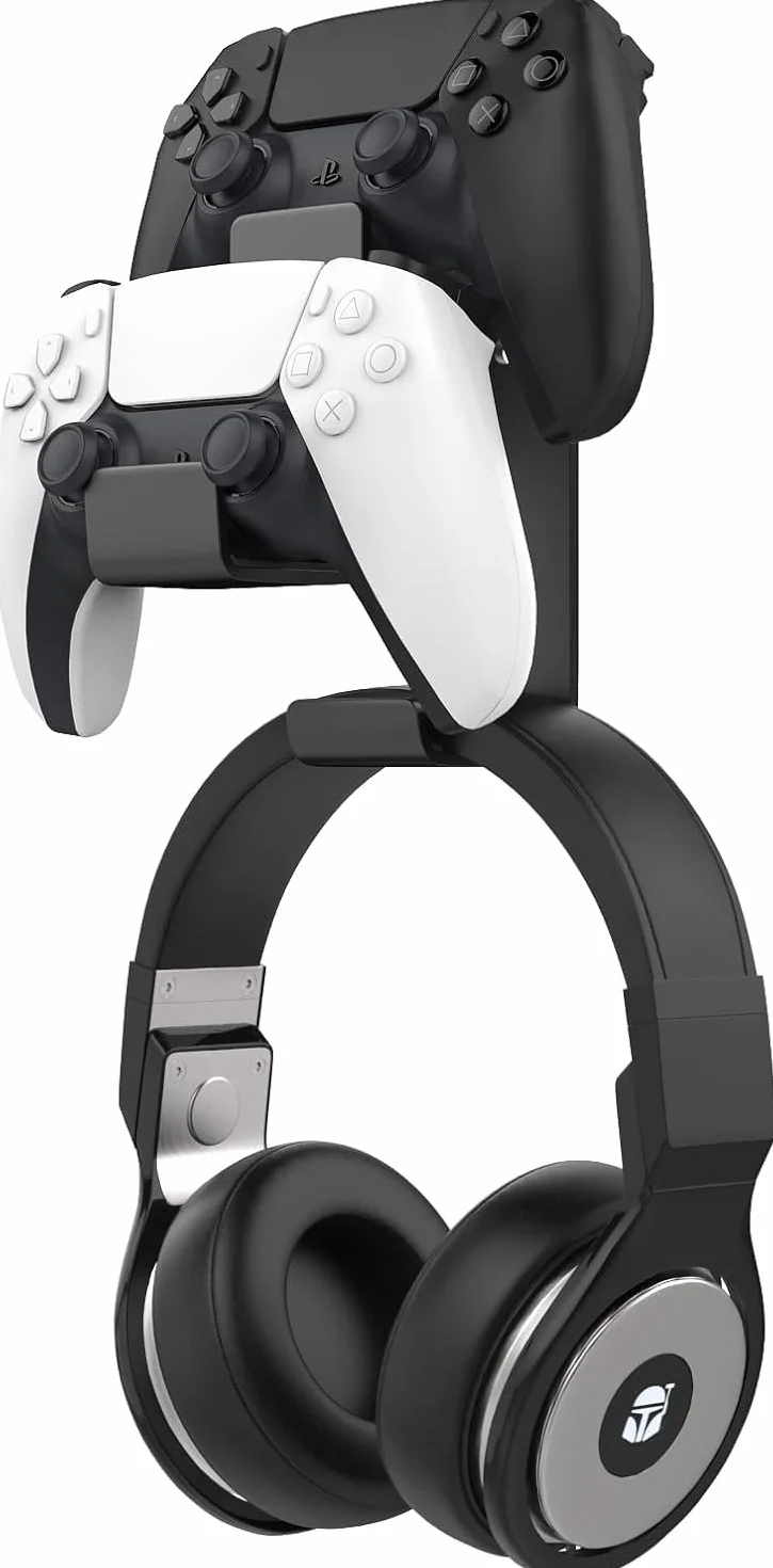 MoKo Supporto per controller, doppio controller gamepad e gancio per cuffie per Xbox One, Xbox 360, PS3, PS4, PS5, PC, STEAM, interruttore, supporto da parete per tutte le cuffie universali, nero