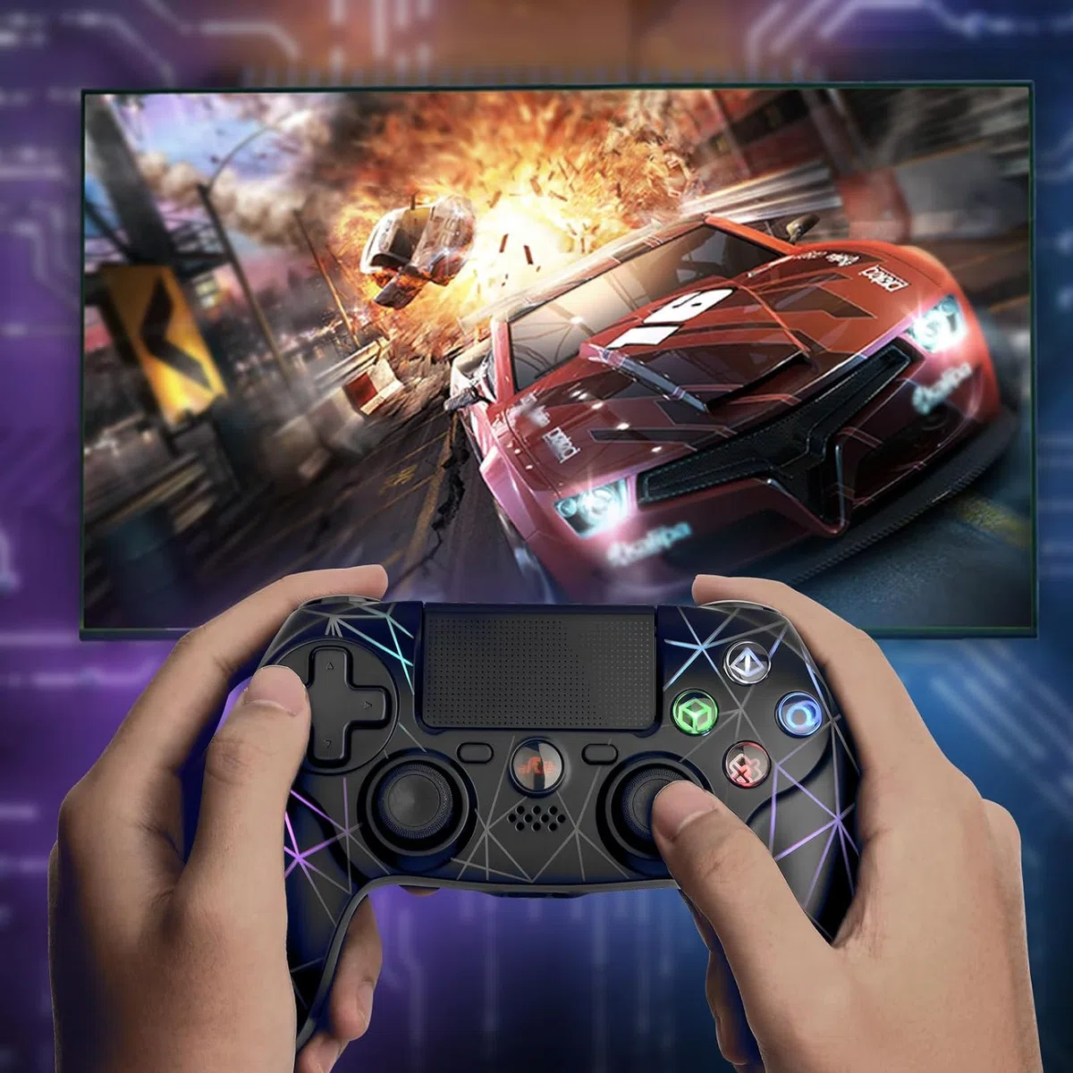 Rii Gaming GP600 - Gamepad Bluetooth + USB con mouse touchpad, altoparlante, microfono, vibrazione e retroilluminazione compatibile con PlayStation 4, Windows, Mac, Android, Fire TV, Raspberry Pi