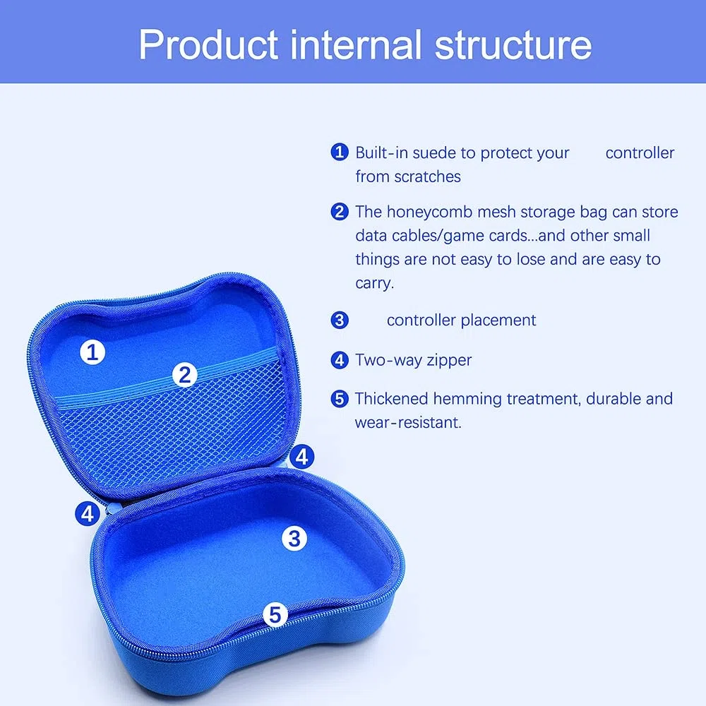 Gamepad Custodia da viaggio con tasca a rete, controller guscio duro borsa di protezione per PS5/PS4/S_witch Pro, 18*15*8cm (Blu)