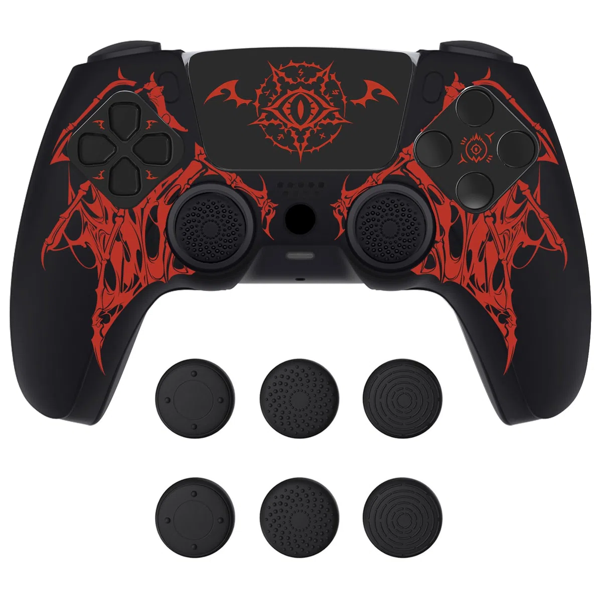 PlayVital Cover Skin per ps5 Controller-Adatto per Base di Ricarica, Custodia Joystick Grip Silicone Case Antiscivolo & 6 Copri Analogici & Adesivi, Accessori per ps5, Sigillo delle Ali Rosso